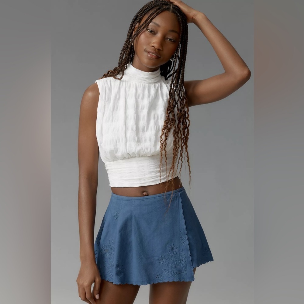 NWT! Anthropologie Asymmetric Pleated Skort Bijou Blue - Size 14 🦉